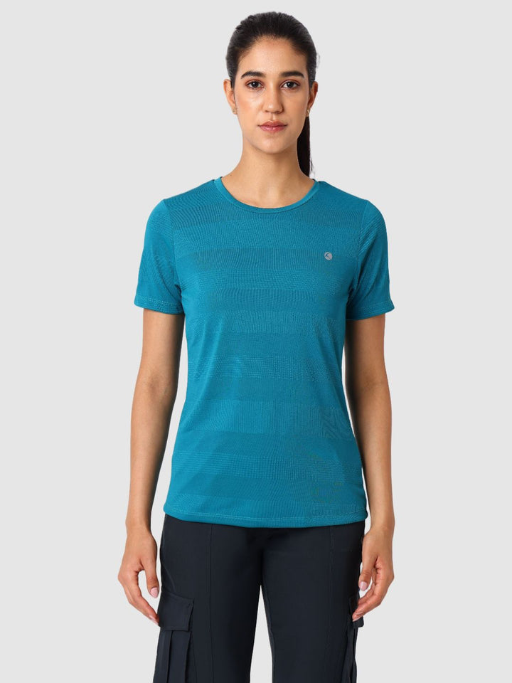 Women Sea Green Self Design Tops & T-Shirts  - VENTURA JAQ 03 - SG
