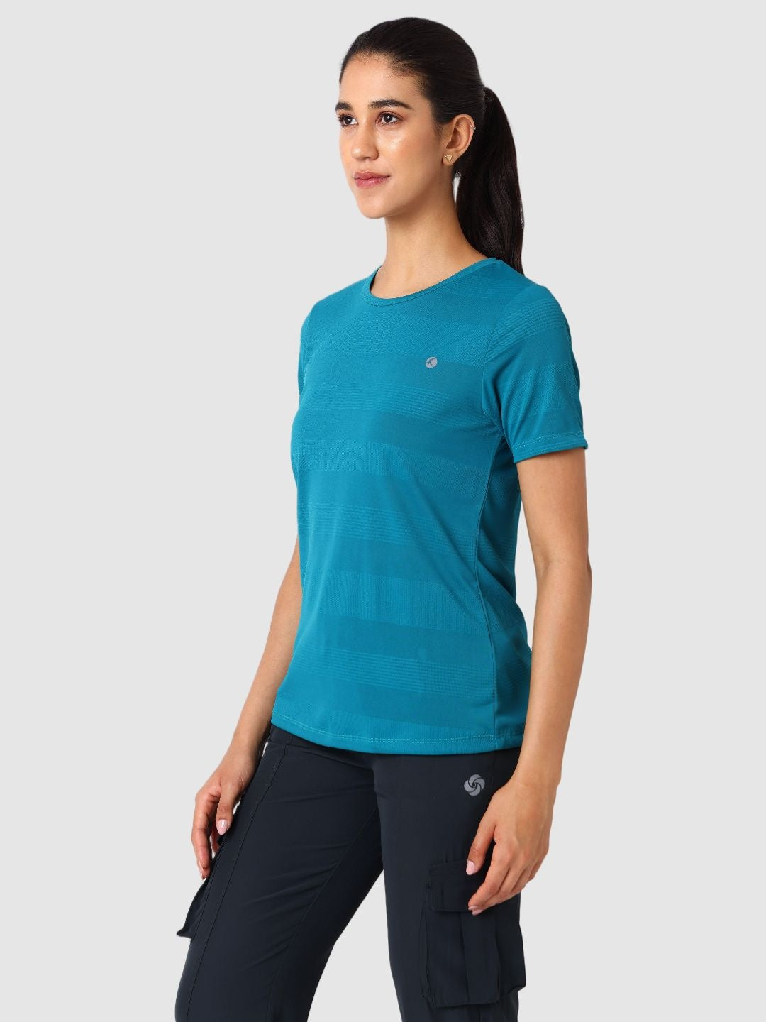Women Sea Green Self Design Tops & T-Shirts  - VENTURA JAQ 03 - SG