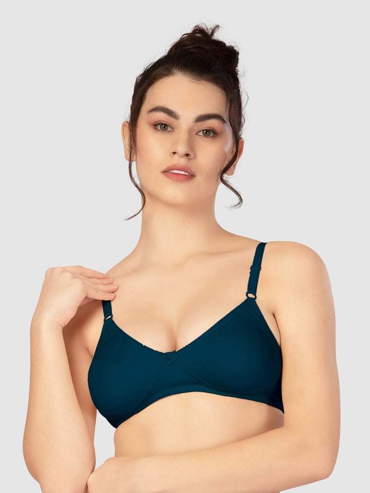 Lovable Multicolor Non Padded Non Wired Full Coverage Bra - (Pack of 2) CLASSIC-E.blue/Coral Red - Side View | Lovable India
