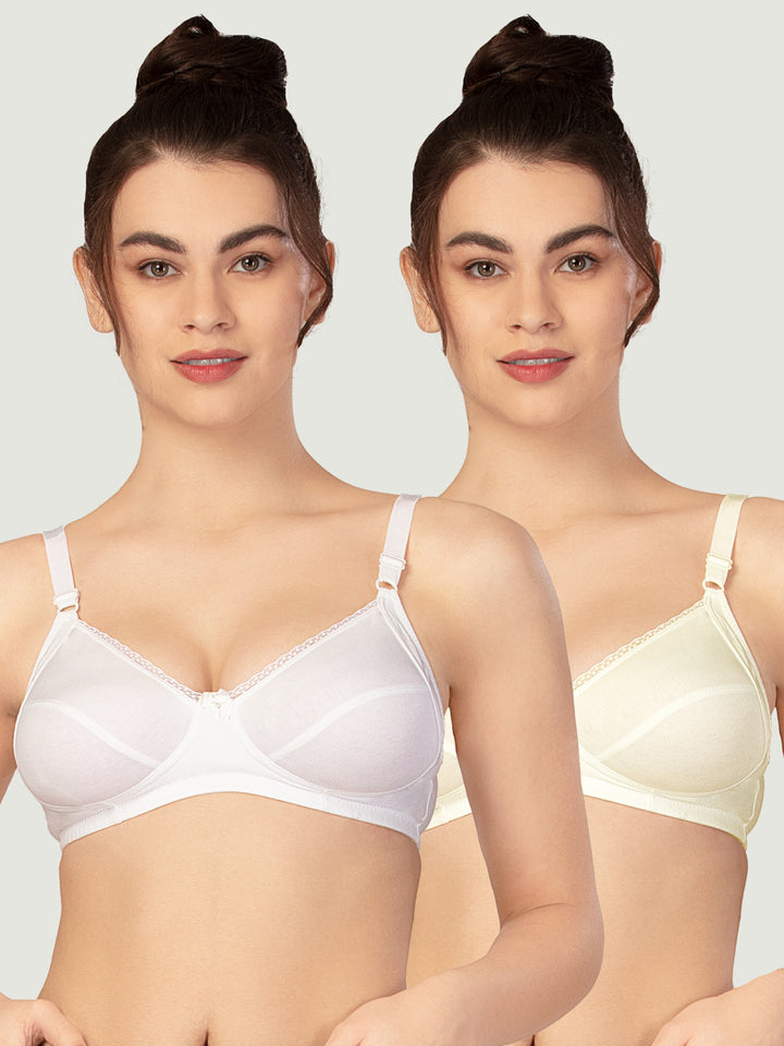 Lovable Non Padded Non Wired Full Coverage Bra - (Pack of 2)  COMFYST-Cream/White