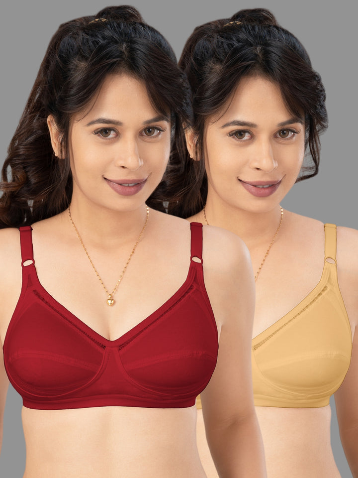 Lovable Multicolor Non Padded Non Wired Full Coverage Bra - (Pack of 2) CES-218-Maroon/Skin