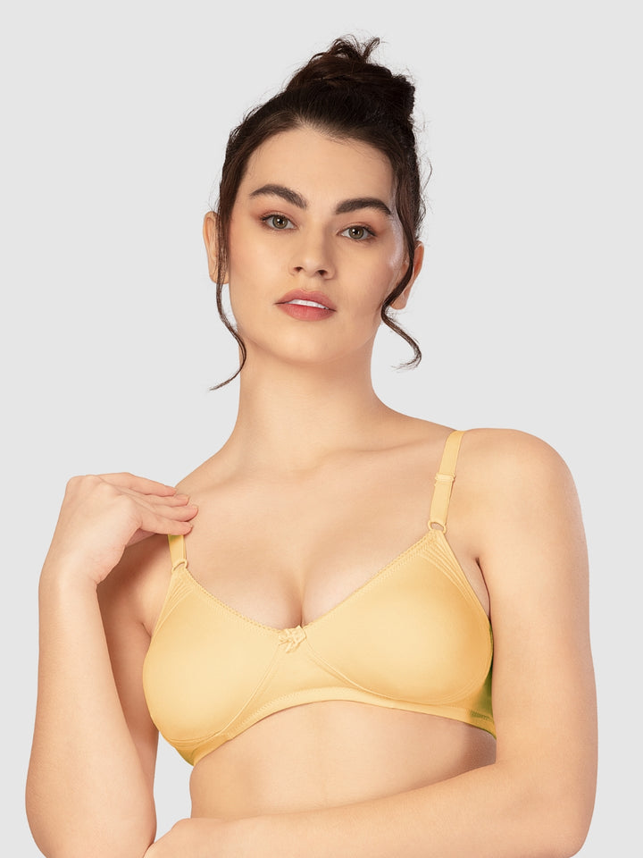 Lovable Multicolor Non Padded Non Wired Full Coverage Bra - (Pack of 2) CLASSIC-Skin/Coral Red - Side View | Lovable India