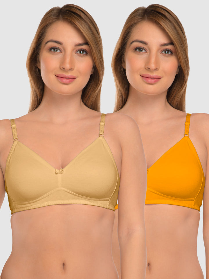 Daisy Dee Yellow and Skin Non Padded Non-Wired Full Coverage T-Shirt Bra Pack of 2 - NDSZN-Yellow/Skin
