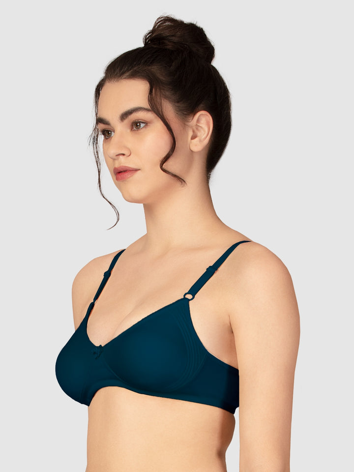 Lovable Multicolor Non Padded Non Wired Full Coverage Bra - (Pack of 2) CLASSIC-Black/E.Blue - Back View | Lovable India