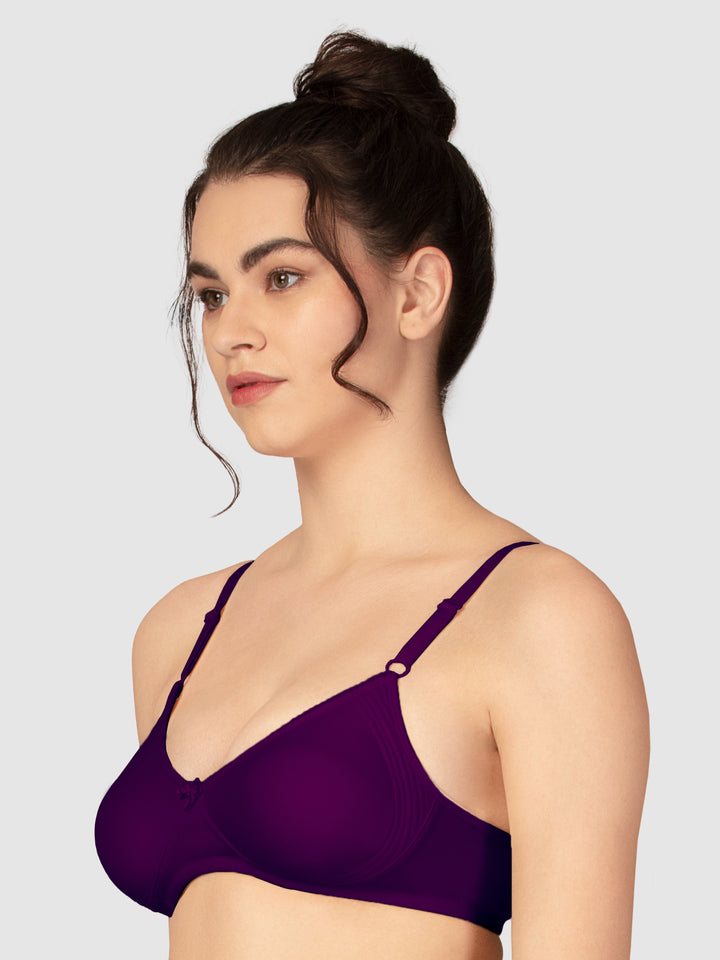 Lovable Multicolor Non Padded Non Wired Full Coverage Bra - (Pack of 2) CLASSIC-Coral Red/Wine - Back View | Lovable India