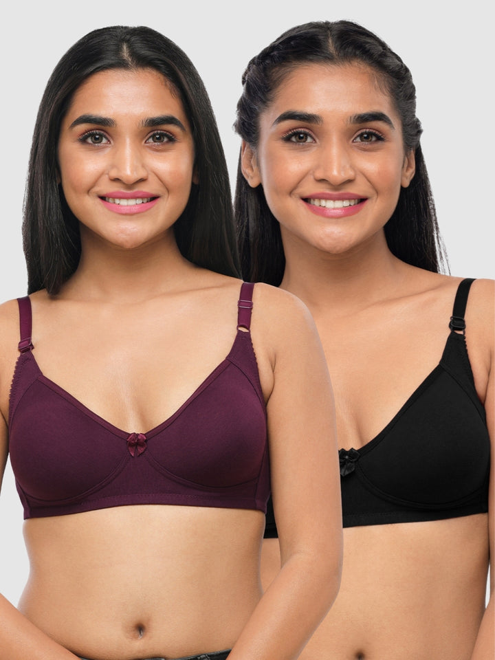 Lovable Multicolor Non Padded Non Wired Full Coverage Bra - (Pack of 2) Contours- Black/Wine