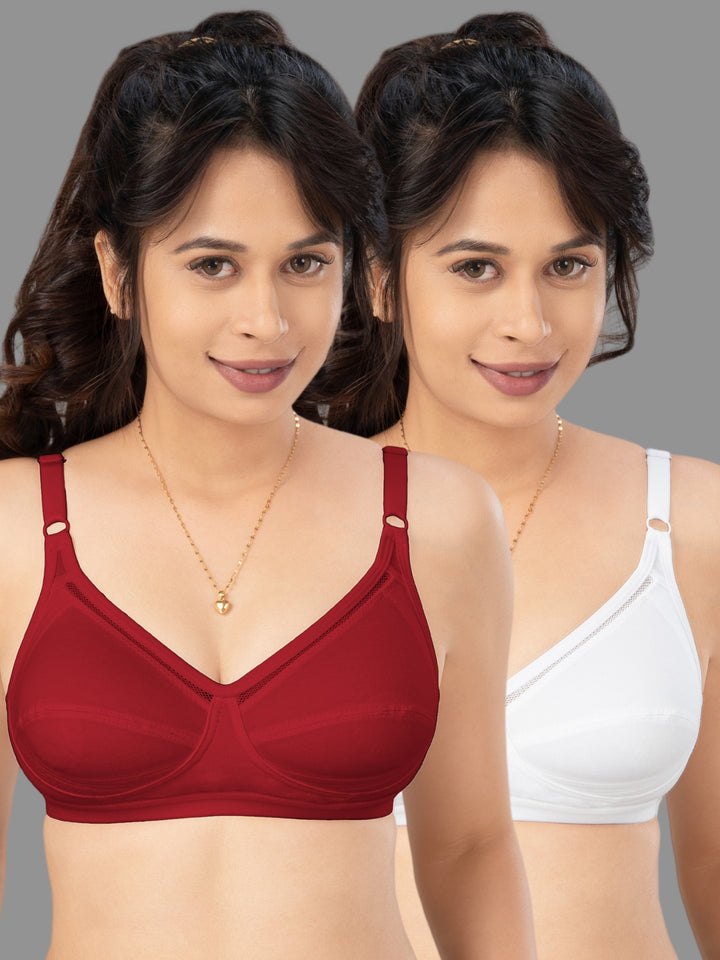 Lovable Multicolor Non Padded Non Wired Full Coverage Bra - (Pack of 2) CES-218-Maroon/White