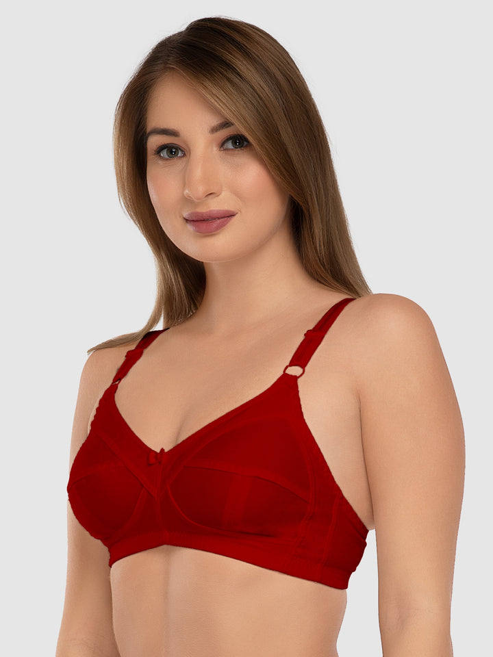 Daisy Dee Carrot and Red Non Padded Non Wired Full Coverage Bra Pack of 2 - NSHPU-2PK-CARROT/RED