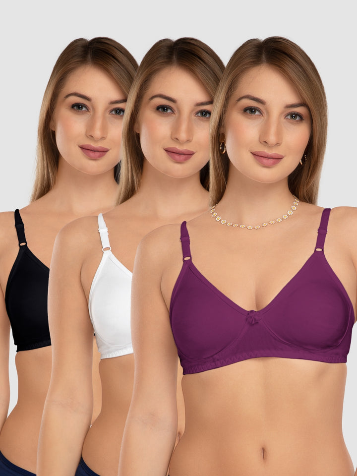 Daisy Dee Multicolor Non Padded Wirefree Full Coverage T-Shirt Bra Pack of 3 - LABELLA_3PK_A.ROSE/BLACK/WHITE