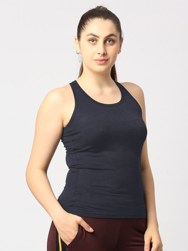 Women Navy Blue Solid  Racerback top - ADVENTURE RACER BACK-NB