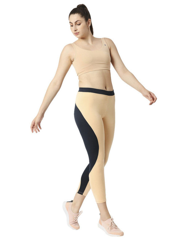 Women Almond-Navy Solid Ankle Length Tights - AERO SPRINTER-XC-AL-NY