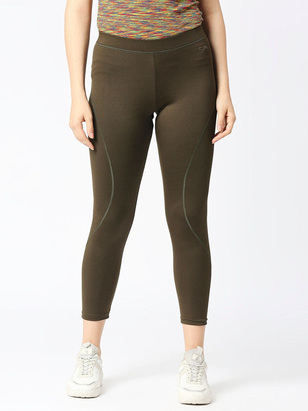 Women Olive Green Solid Tights - AERO SPRINTER-XC-OL