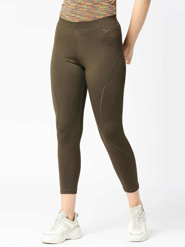 Women Olive Green Solid Tights - AERO SPRINTER-XC-OL