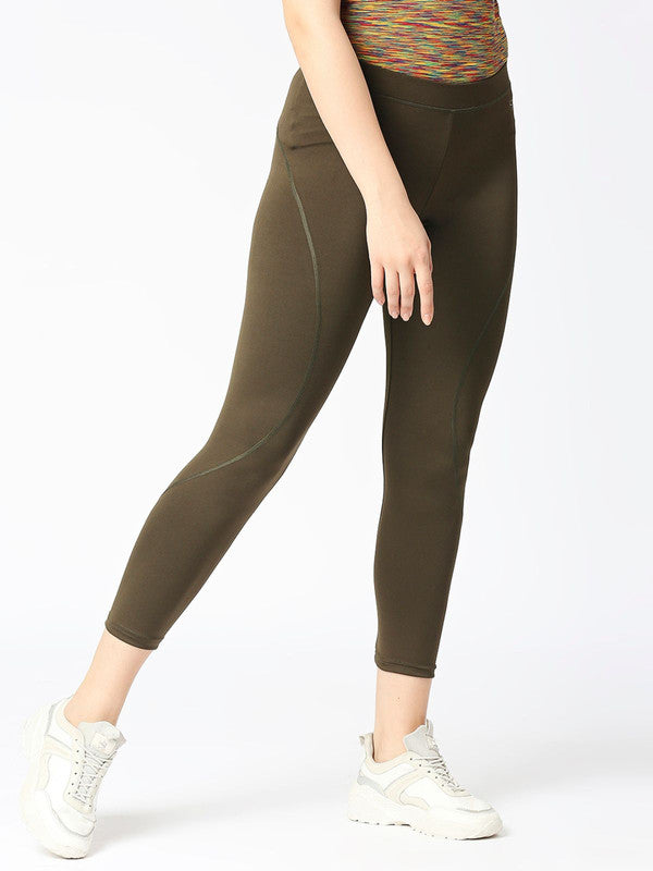 Women Olive Green Solid Tights - AERO SPRINTER-XC-OL