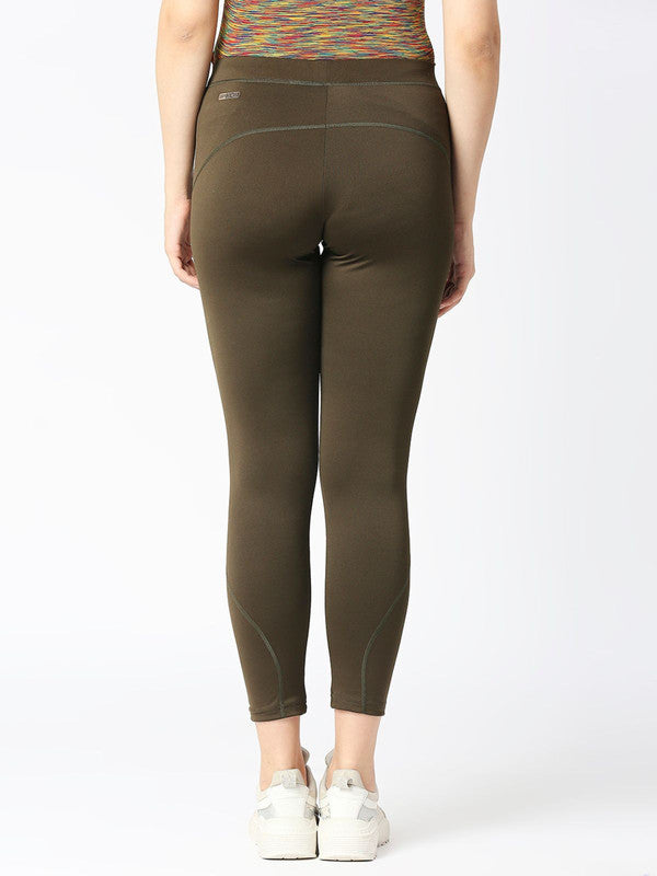 Women Olive Green Solid Tights - AERO SPRINTER-XC-OL