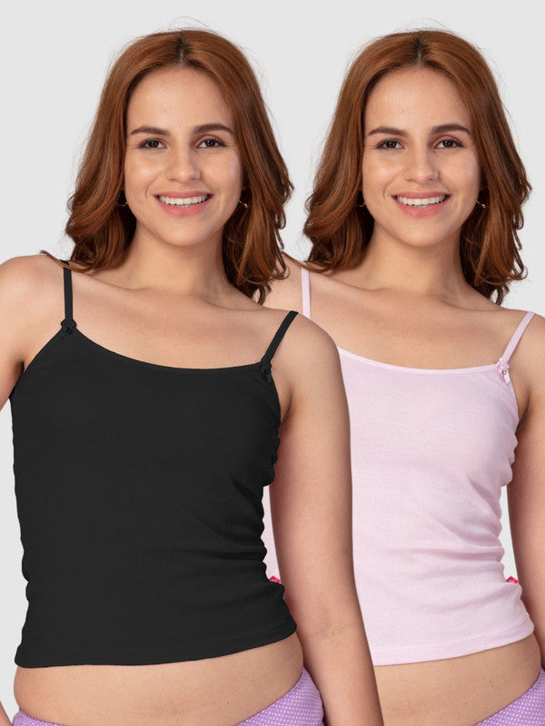 Women Cotton Blended Multicolor Solid Casual Camisole (Pack of 2)- Amy-Black/L Lavender
