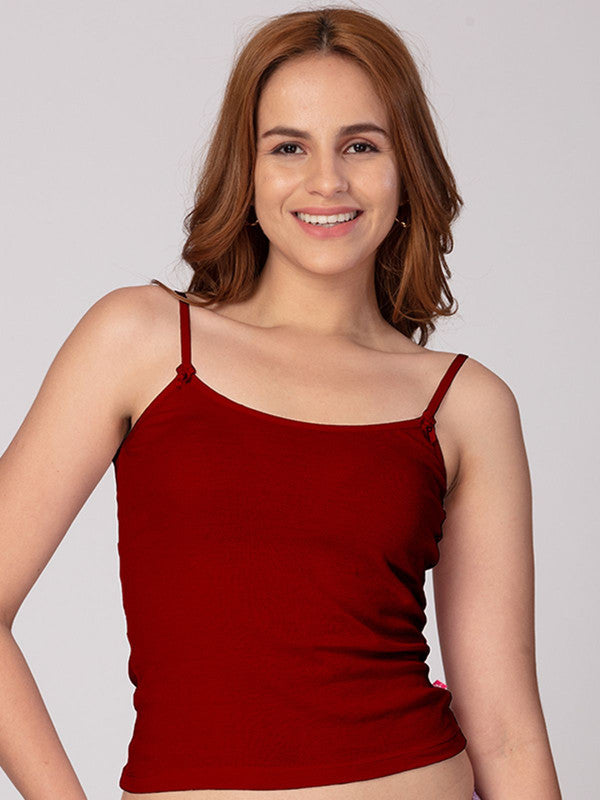 Women Cotton Blended Maroon Solid  Casual Camisole-Amy-Maroon