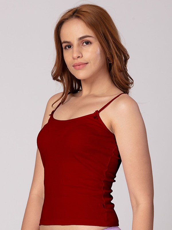 Women Cotton Blended Maroon Solid  Casual Camisole-Amy-Maroon