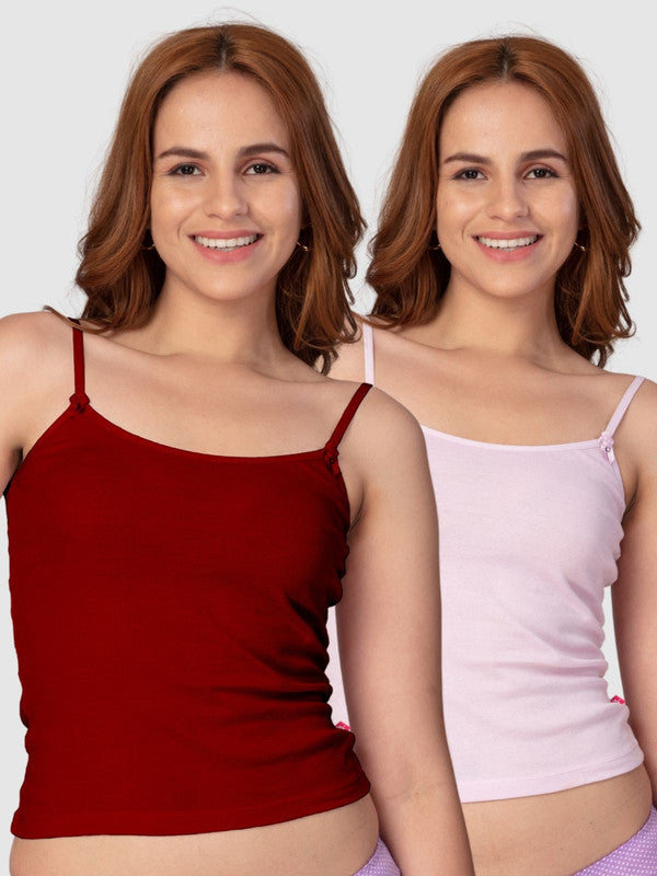Women Cotton Blended Multicolor Solid Casual Camisole (Pack of 2)- Amy-Maroon/L Lavender