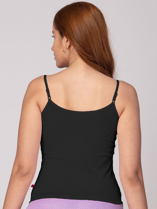 Women Cotton Blended Black Solid Casual Camisole-Amy-Black