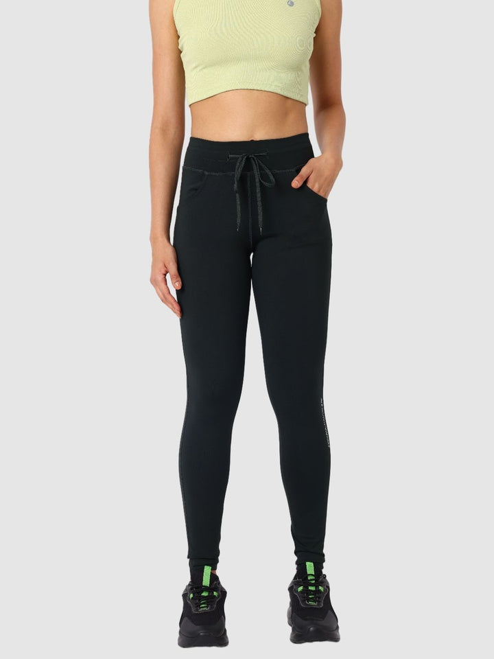 Women Bloom Algal Dark Green Solid Tights and Track Pant- Accolade - BA