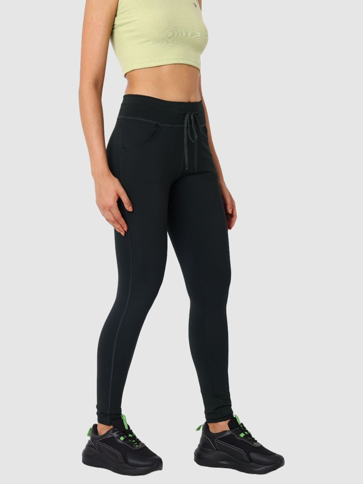 Women Bloom Algal Dark Green Solid Tights and Track Pant- Accolade - BA