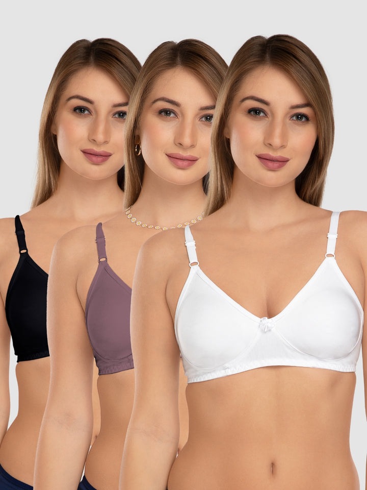 Daisy Dee Multicolor Non Padded Wirefree Full Coverage T-Shirt Bra Pack of 3 - LABELLA_3PK_BERRY/WHITE/BLACK