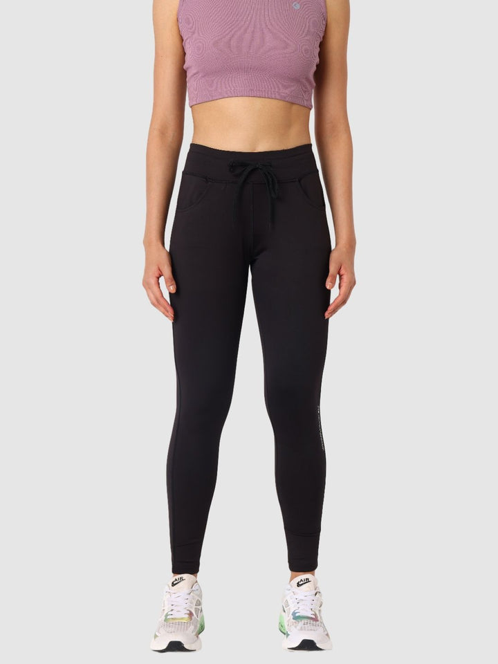 Women Black Solid Tights and Track Pant- Accolade - BK