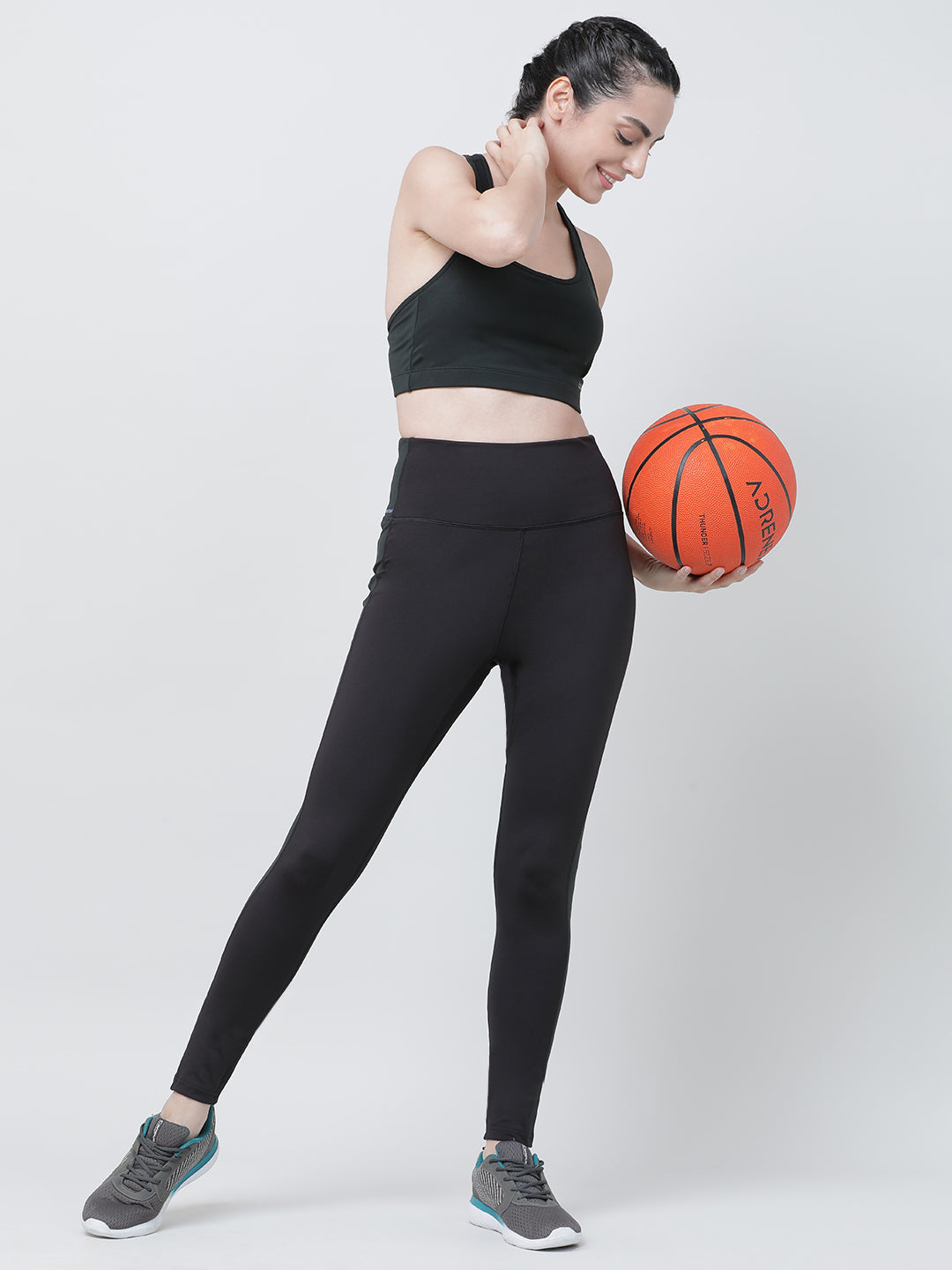 Women Black-Bloom Algal Solid Tights - Augusta- BK-BA