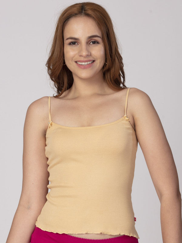 Women Cotton Blended Skin Solid Casual Camisole-Bambi-Beige