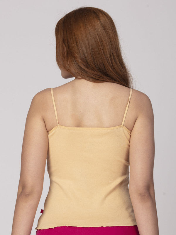 Women Cotton Blended Skin Solid Casual Camisole-Bambi-Beige