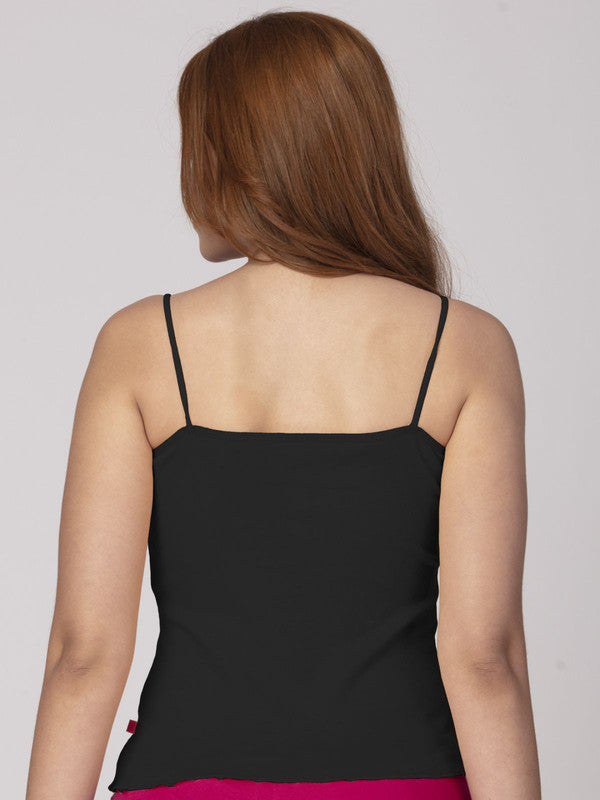 Women Cotton Blended Black Solid Casual Camisole-Bambi-Black