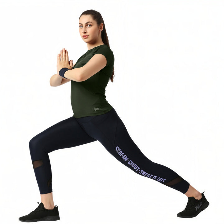 Women Olive Solid Sports T-Shirt - FLY TECH TEE-OL