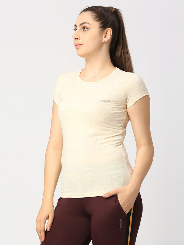 Women Ivory Regular Fit Solid Top - C.NECK TEE ME&MY 2.0-IVORY