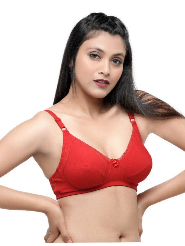 Lovable White and Tomato Red Non Padded Wirefree Bra Pack of 2 - COMFYST-White/T.RED