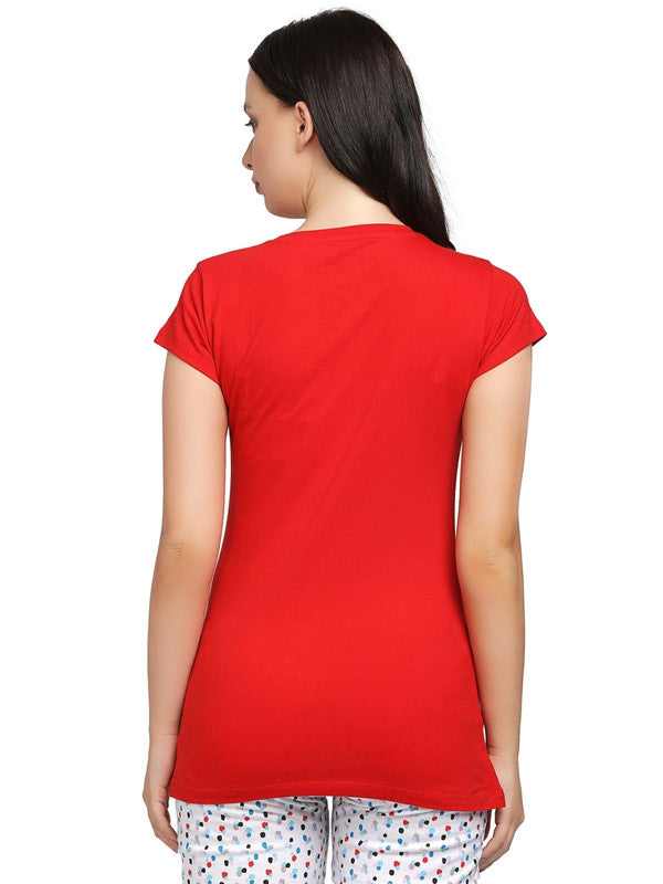 Women Crimson Red Regular Fit Solid Top - CREW NECK TEE PRINT-CR-1