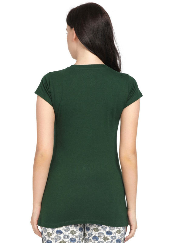 Women Olive Green Regular Fit Solid Top - CREW NECK TEE PRINT-OG