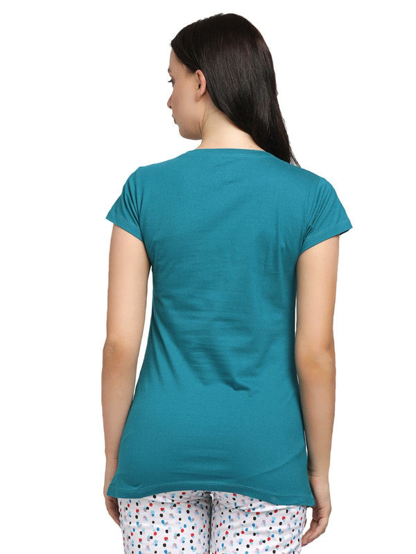 Women Sea Green Regular Fit Solid Top - CREW NECK TEE PRINT-SG