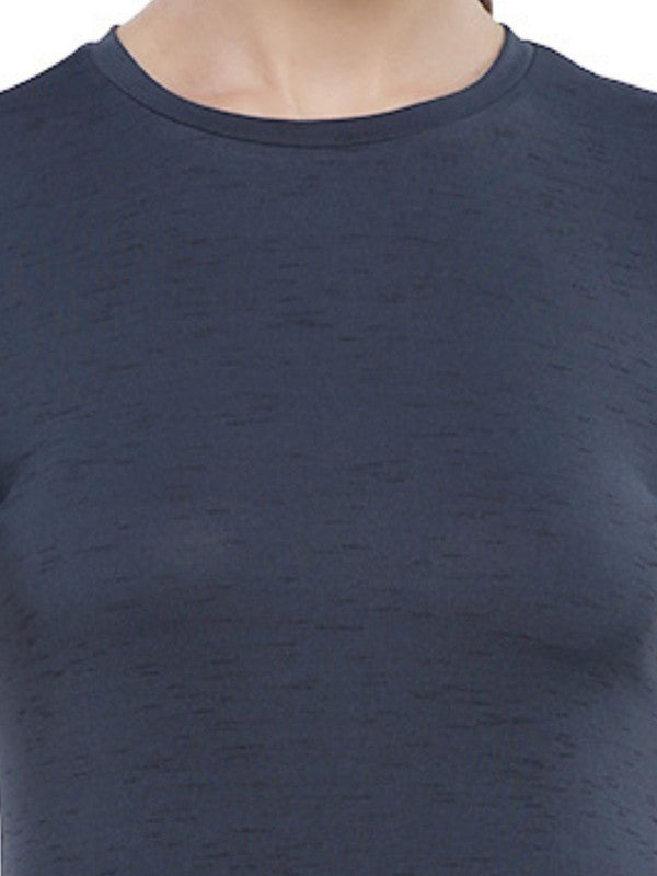 Women Navy Regular Fit Solid Top - CREW NECK TEE-SLM-NY