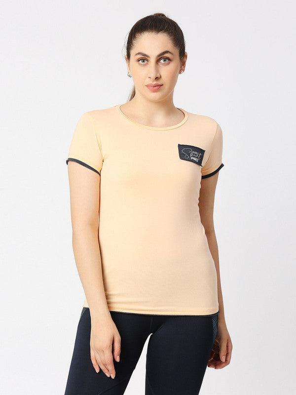 Women Apricot Regular Fit Solid Top - DIRECTION TEE-AI