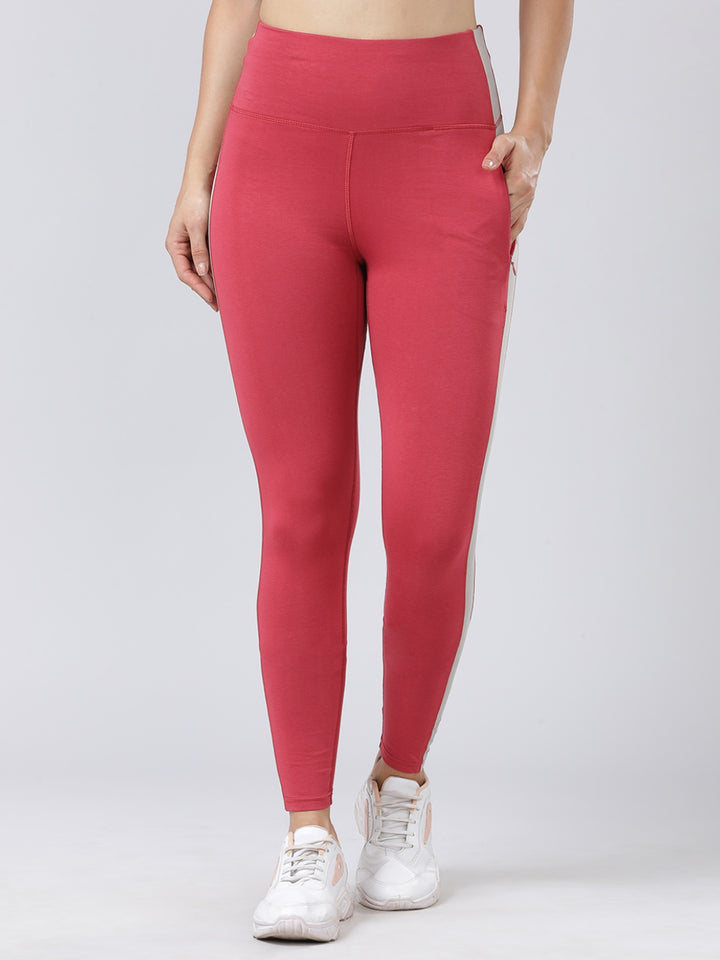 Women Megenta-Vintage Beige Solid Skin Fit Tights and Track Pant- Camino - EM-VB