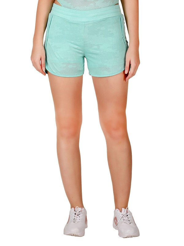 Women Aqua Green Polyester Solid Slim Fit Shorts - ADVENTURE SHORT-AQ-Lovable India