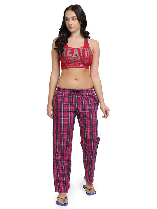 Women Maroon Cotton Checked Regular Fit Pajama - FLEXI COMFORT-SQ-MR