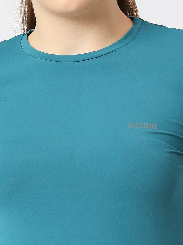 Women Sea Green Regular Fit Solid Top - FLY TECH TEE-SG