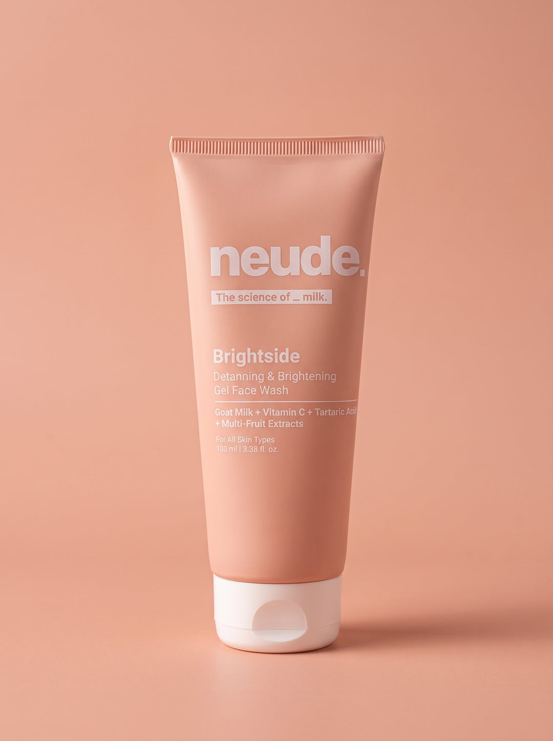 Be Neude Brightside - Skin Brightening and Detanning Gel Face Wash with Goat Milk, Vitamin C & Tartaric Acid - 100ml