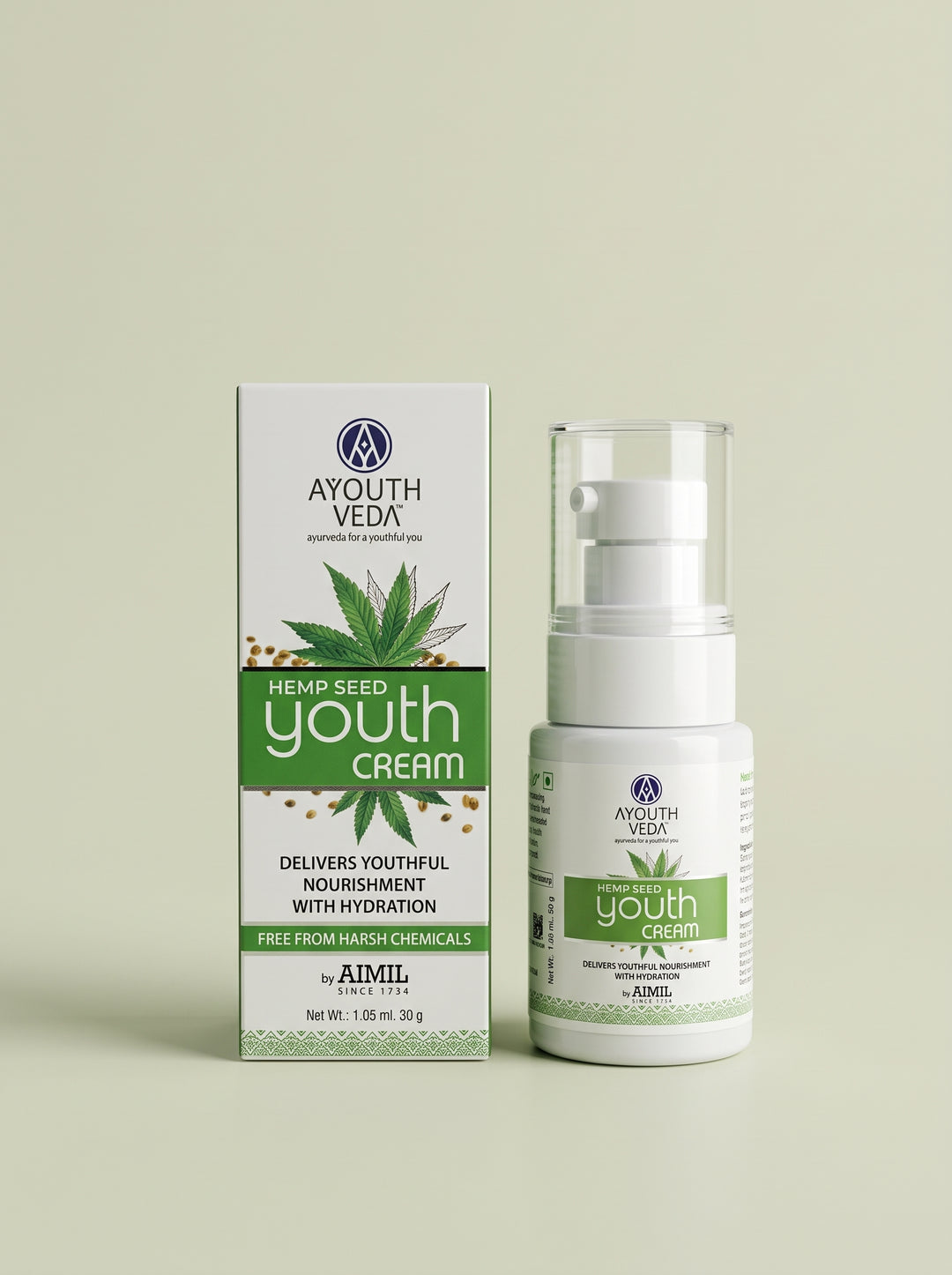 Ayouthvеda Hemp Seed Youth Cream with Age-Defying Hemp, Hemp Oil & Hemp Extract for Deep Hydration, Youthful Glow & Nourished Skin - 30gm