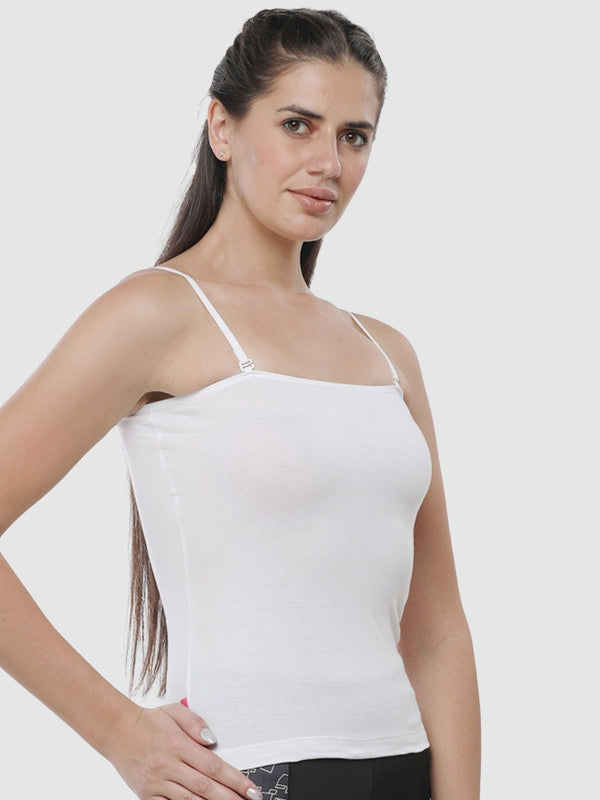 Women Cotton Blended Multicolor Solid Casual Camisole (Pack of 2)- Kitty-Skin/White