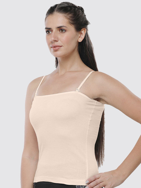 Women Cotton Blended Multicolor Solid Casual Camisole (Pack of 2)- Kitty-Skin/White