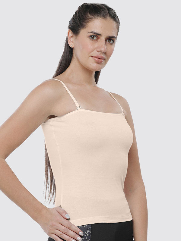 Women Cotton Blended Multicolor Solid Casual Camisole (Pack of 2)- Kitty-Black/Skin