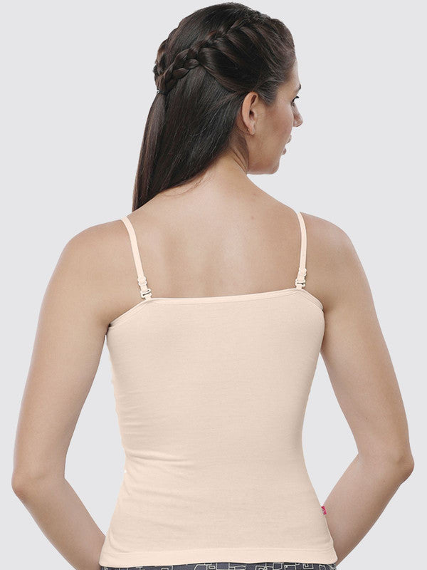 Women Cotton Blended Multicolor Solid Casual Camisole (Pack of 2)- Kitty-Skin/White